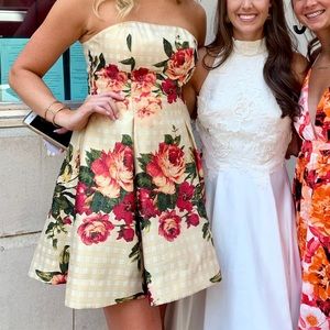 Nicole Miller Gold Floral Strapless Dress Size 10